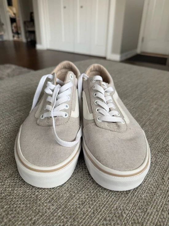 Vans Canvas Low-Top Sneakers with White Stripe - Neutral Beige - Picture 2 of 4